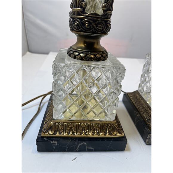 Antique Bronze & Crystal & Marble Column Lamps 32” Tall MCM - Picture 3 of 16